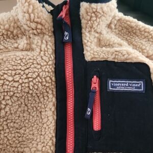 Vineyard Vines Tan Sherpa Fleece with Coral Accents
